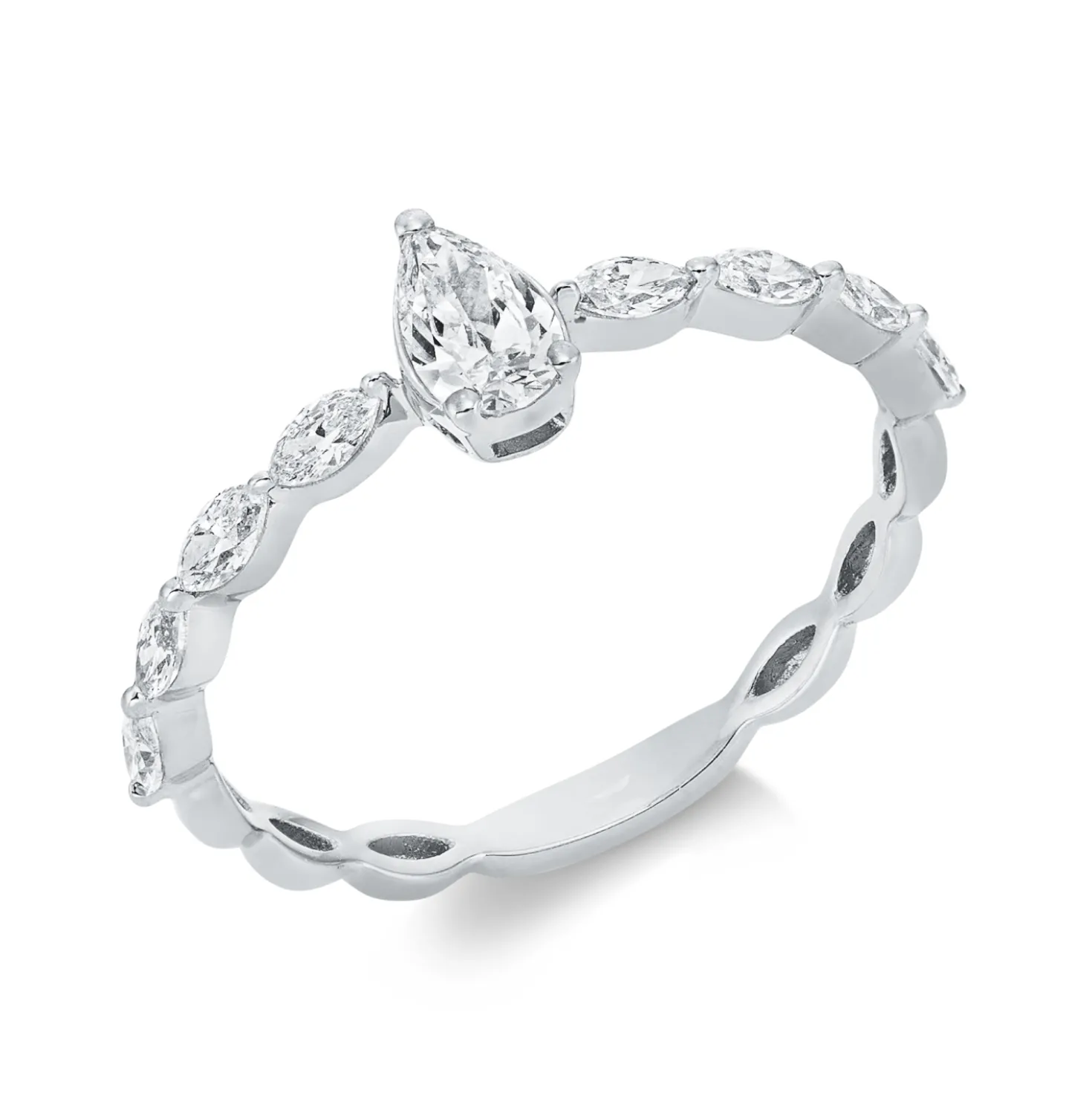 Ring Tropfen aus 750 Gold Weißgold 9 Diamanten 0,56ct TW-SI B:5,9mm