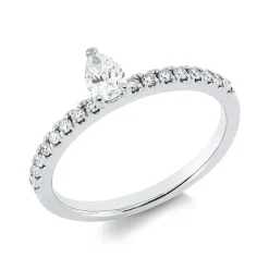 Ring Tropfen aus 750 Gold Weißgold 17 Diamanten 0,44ct TW-SI B:5,8mm 3er-Krappe