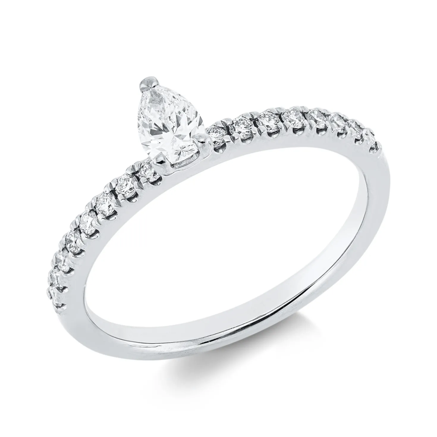 Ring Tropfen aus 750 Gold Weißgold 17 Diamanten 0,44ct TW-SI B:5,8mm 3er-Krappe