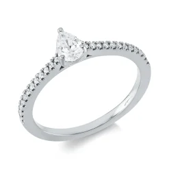 Ring Tropfen aus 750 Gold Weißgold 25 Diamanten 0,44ct TW-SI B:6,1mm 3er-Krappe