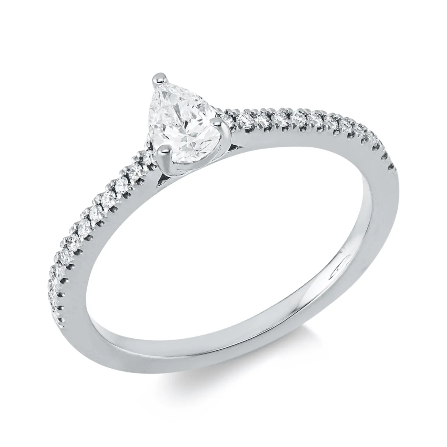 Ring Tropfen aus 750 Gold Weißgold 25 Diamanten 0,44ct TW-SI B:6,1mm 3er-Krappe