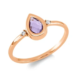 Ring Tropfen aus 750 Rotgold Amethyst 0,38ct pink 2 Brillanten 0,03ct TW-SI B:8,1mm