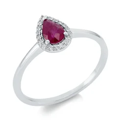Ring Tropfen aus 750 Weißgold Rubin 0,45ct rot 18 Brillanten 0,06ct TW-SI B:8,7mm