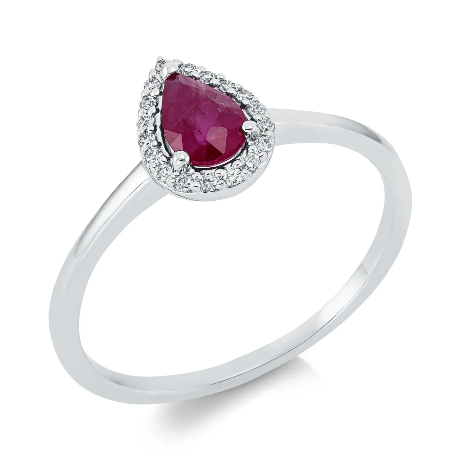 Ring Tropfen aus 750 Weißgold Rubin 0,45ct rot 18 Brillanten 0,06ct TW-SI B:8,7mm