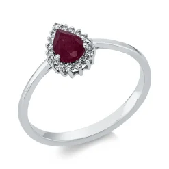 Ring Tropfen aus 750 Weißgold Rubin 0,65ct rot 18 Diamanten 0,09ct TW-SI B:9mm