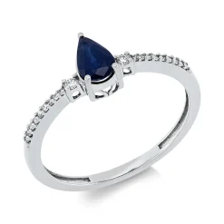Ring Tropfen aus 750 Weißgold Saphir 0,5ct blau 20 Diamanten 0,08ct TW-SI B:6,7mm