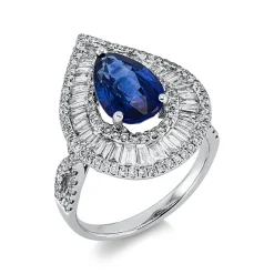 Ring Tropfen aus 750 Weißgold Saphir 3,15ct blau 155 Diamanten 1,42ct TW-VSI/SI