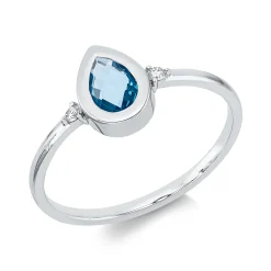 Ring Tropfen aus 750 Weißgold Topas 0,5ct blau 2 Brillanten 0,03ct TW-SI B:8,2mm