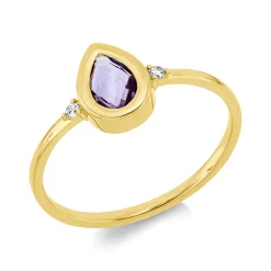 Ring Tropfen 750 Gelbgold Amethyst 0,32ct lila 2 Brillanten 0,03ct TW-SI B:8,3mm