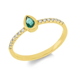 Ring Tropfen 750 Gelbgold Smaragd 0,18ct grün 14 Brillanten 0,13ct TW-SI B:6,3mm