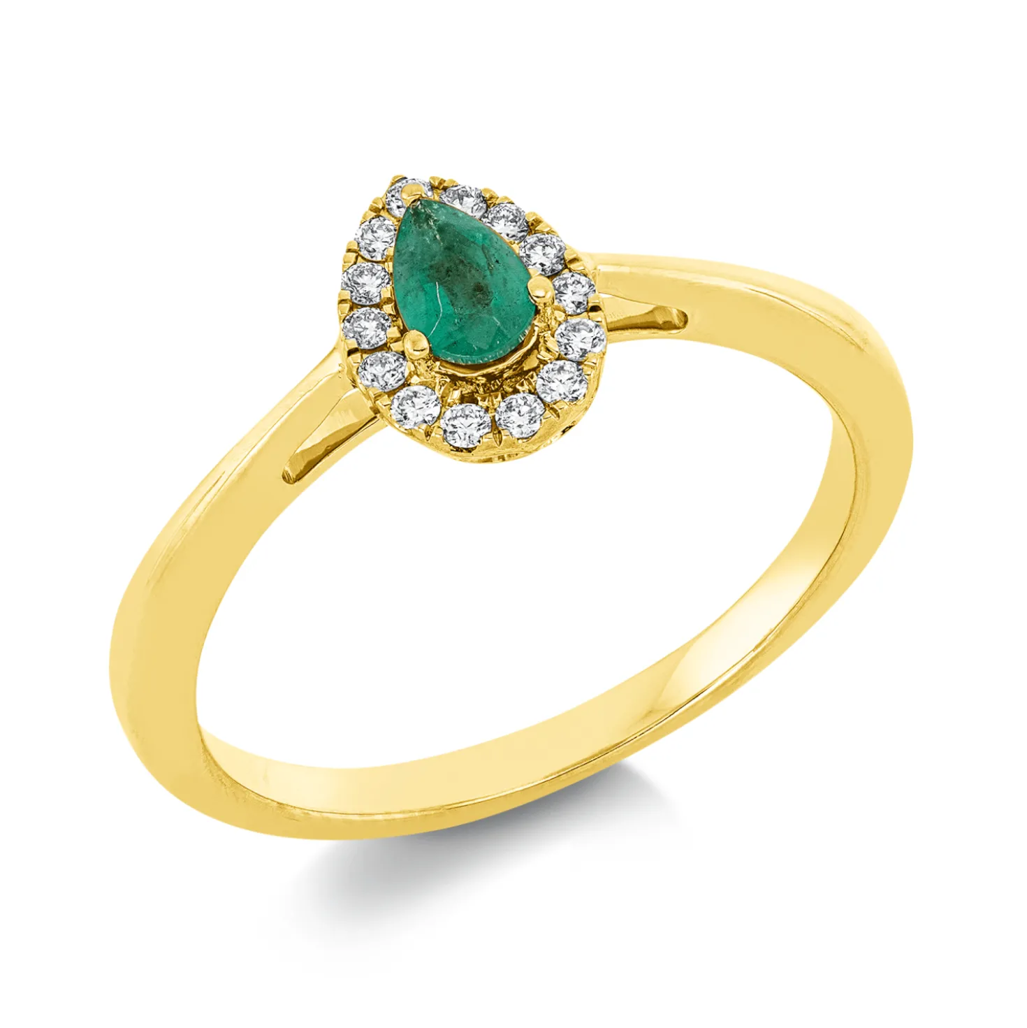 Ring Tropfen 750 Gelbgold Smaragd 0,19ct grün 14 Brillanten 0,09ct TW-SI B:8,2mm
