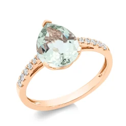 Ring Tropfen 750 Rotgold Amethyst 2,3ct grün 12 Brillanten 0,14ct TW-SI B:10,7mm