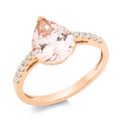 Ring Tropfen 750 Rotgold Morganit 2,2ct rosa 12 Brillanten 0,14ct TW-SI B:10,2mm