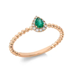 Ring Tropfen 750 Rotgold Smaragd 0,14ct grün 12 Brillanten 0,05ct TW-PI B:6,6mm