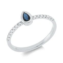 Ring Tropfen 750 Weißgold Saphir 0,29ct blau 14 Brillanten 0,13ct TW-SI B:6,1mm