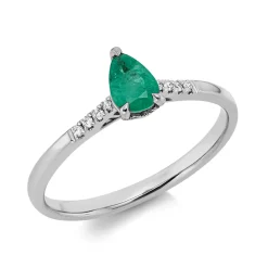 Ring Tropfen 750 Weißgold Smaragd 0,36ct grün 8 Brillanten 0,04ct TW-SI B:6,5mm