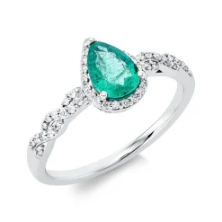 Ring Tropfen 750 Weißgold Smaragd 0,7ct grün 49 Brillanten 0,17ct TW-SI B:9,2mm