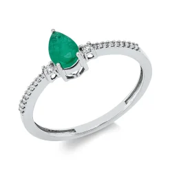 Ring Tropfen 750 Weißgold Smaragd 0,5ct grün 20 Diamanten 0,08ct TW-SI B:6,2mm