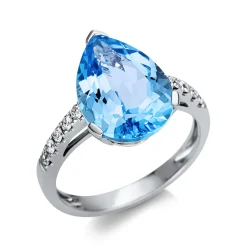 Ring Tropfen 750 Weißgold Topas 6,6ct skyblue 10 Brillanten 0,21ct TW-SI B:10mm