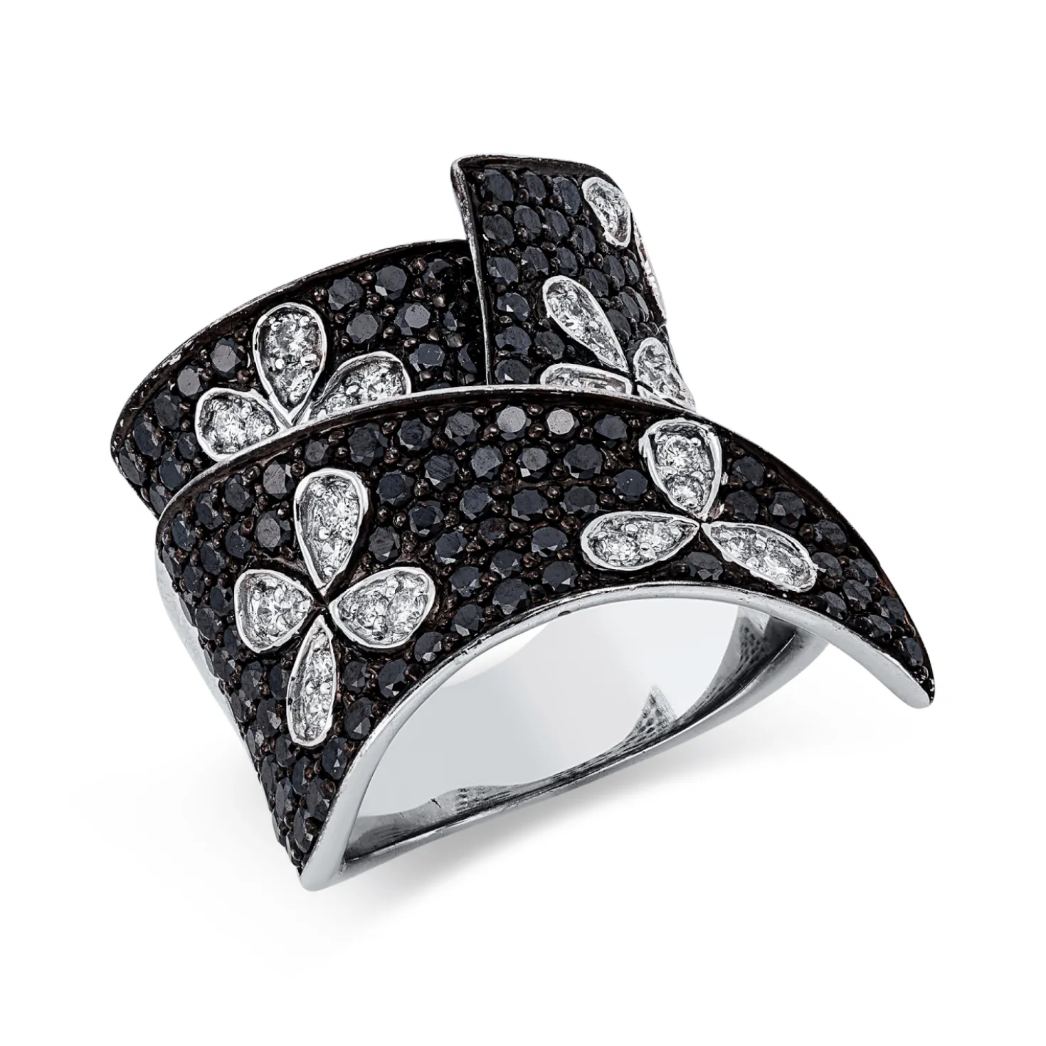 Ring 750 Weißgold 209 Diamanten 3,65ct B:27,3mm Fassung teils schwarz rhodiniert