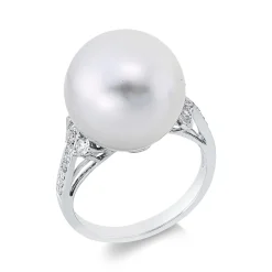 Ring 750 Weißgold Südsee-Perle 14mm weiß 18 Brillanten 0,21ct F-VSI/SI B:13,8mm
