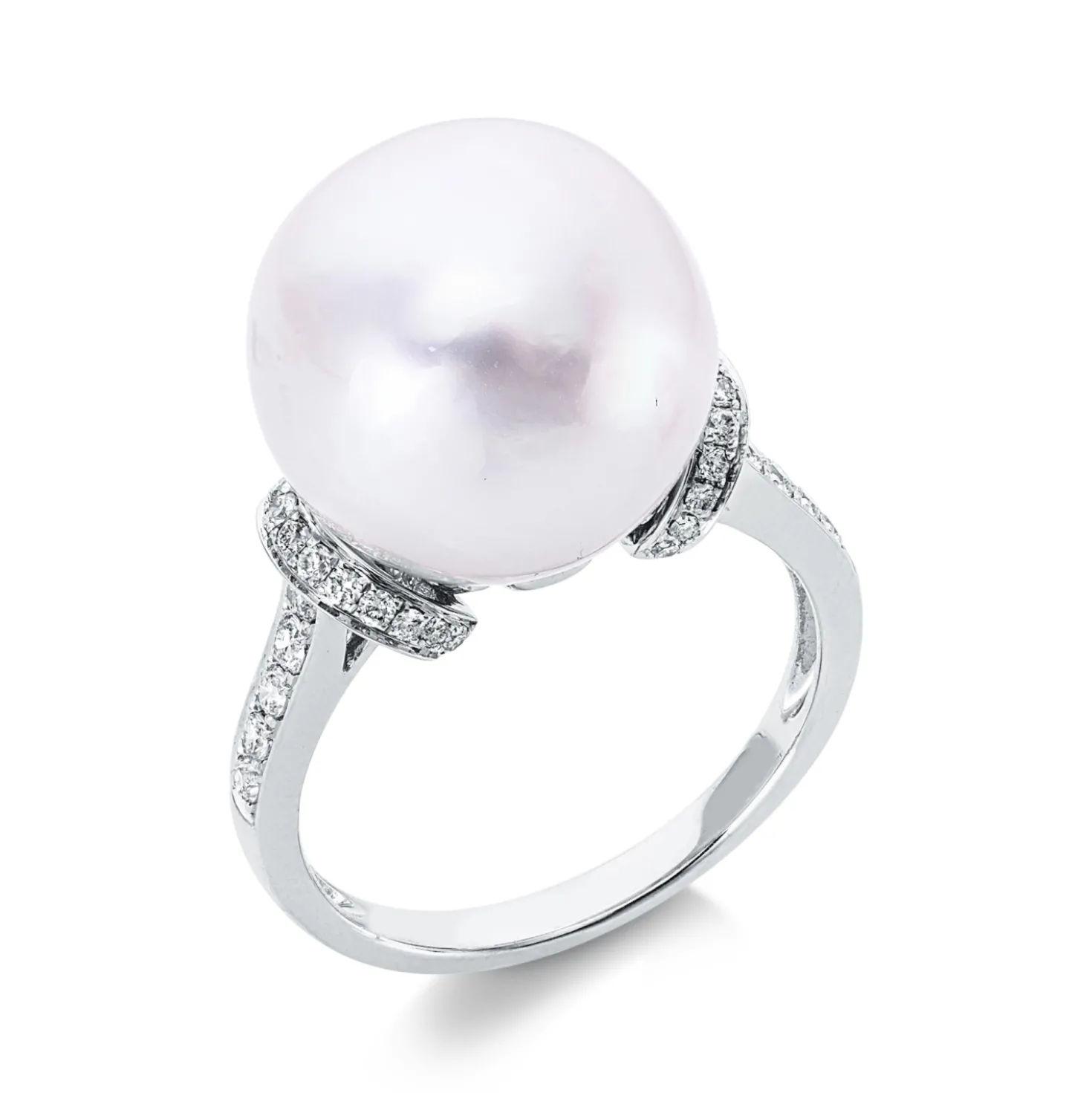 Ring 750 Weißgold Südsee-Perle 13,7mm weiß 36 Brillanten 0,32ct TW-VSI B:13,7mm