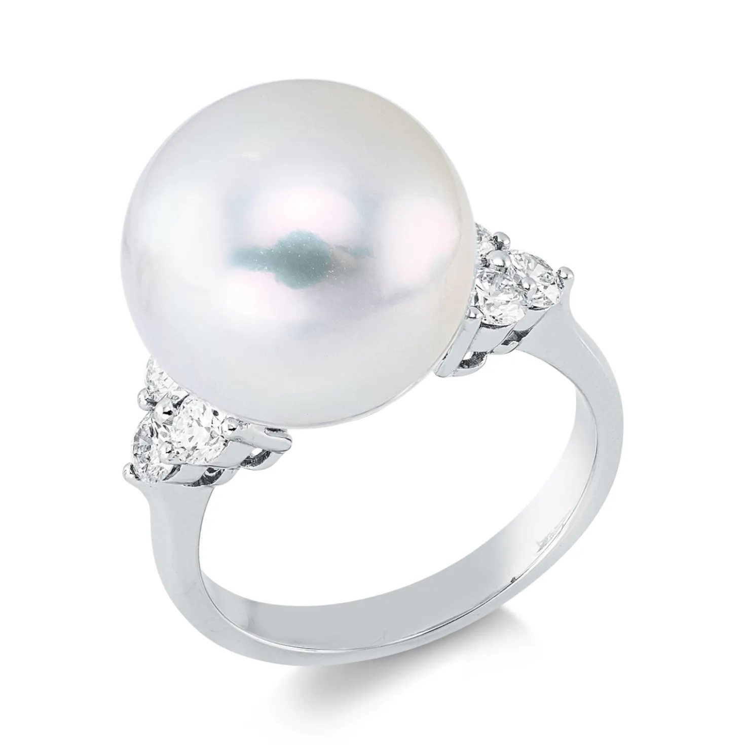 Ring 750 Weißgold Süßwasser-Perle 13,5mm weiß 6 Brillanten 0,66ct F-SI B:13,4mm