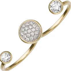Ring Wrap Damenring für zwei Finger, weiße Zirkonia, rund, 333 Gold Gelbgold
