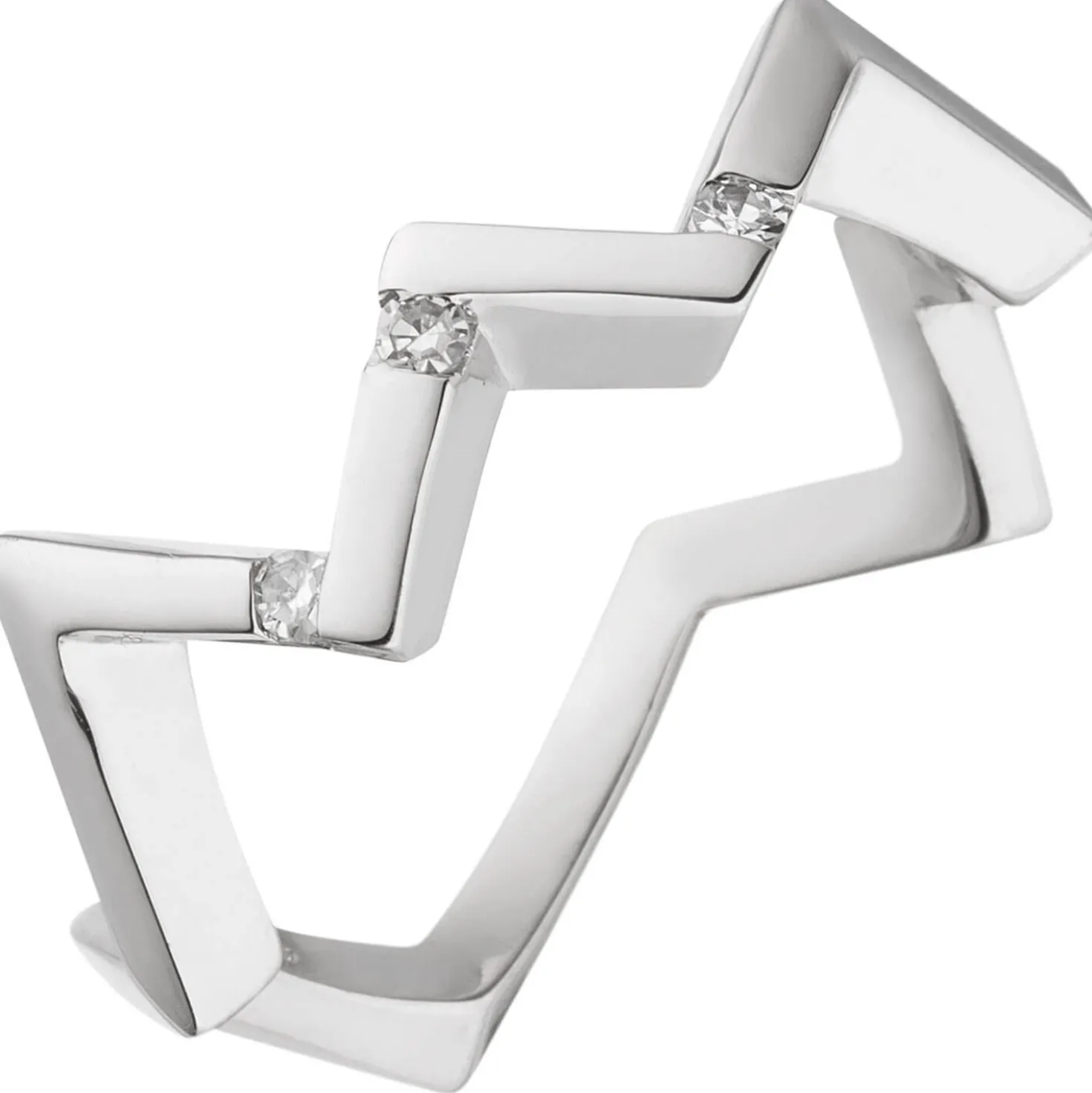 Ring Zickzack aus 925 Silber mit 3 Diamanten Brillanten 0,06 Ct glänzend