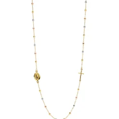 Rosenkranz Kette mit Amulett & Kreuz aus 585 Gold gelb/weiß/rot 45cm