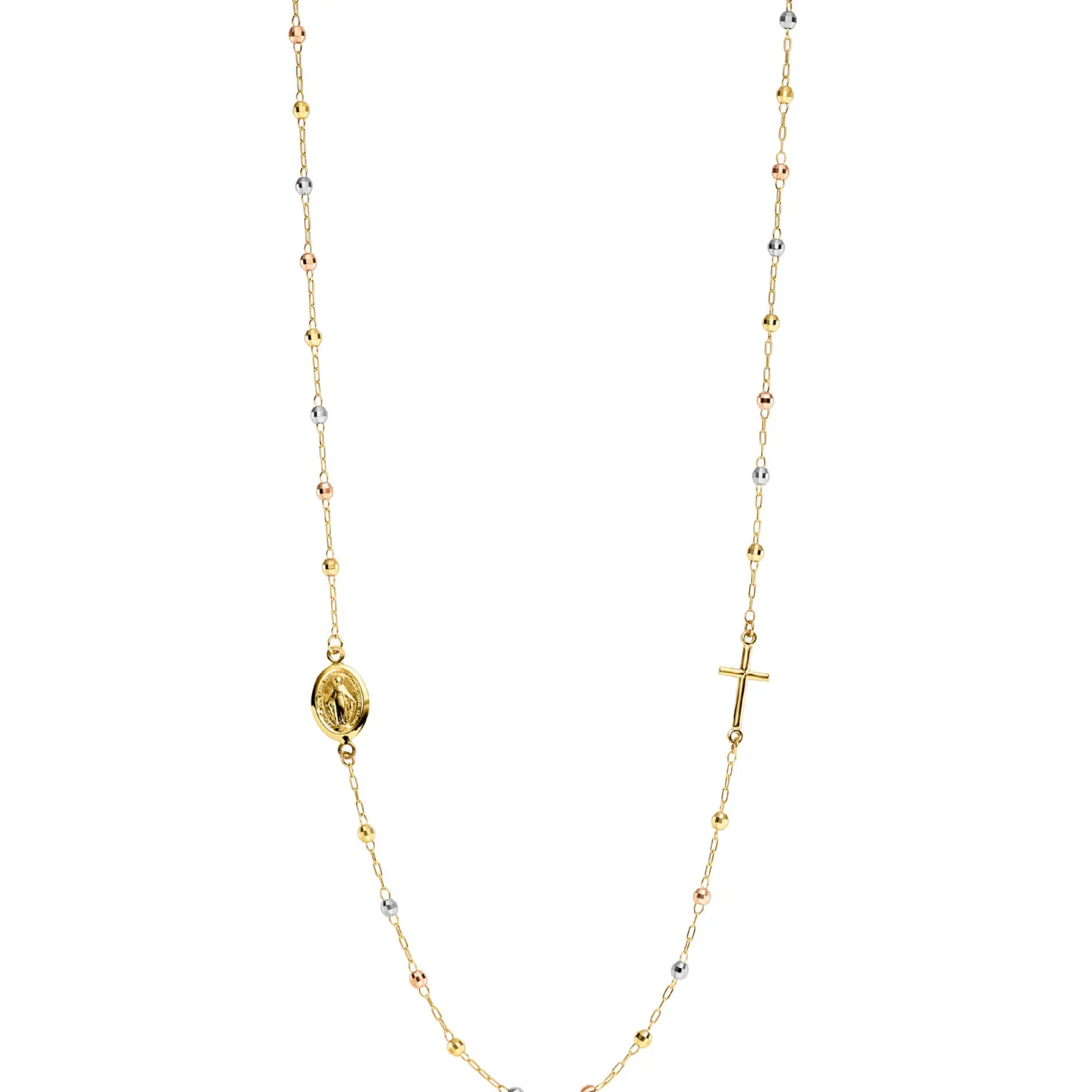 Rosenkranz Kette mit Amulett & Kreuz aus 585 Gold gelb/weiß/rot 45cm