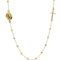 Rosenkranz Kette mit Amulett & Kreuz aus 585 Gold gelb/weiß/rot 45cm