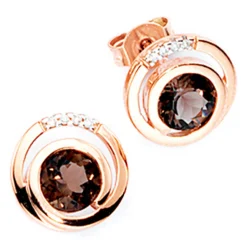 Rotgold Ohrstecker aus Rauchquarz Brillanten 0.04Ct 585 Gold Damen
