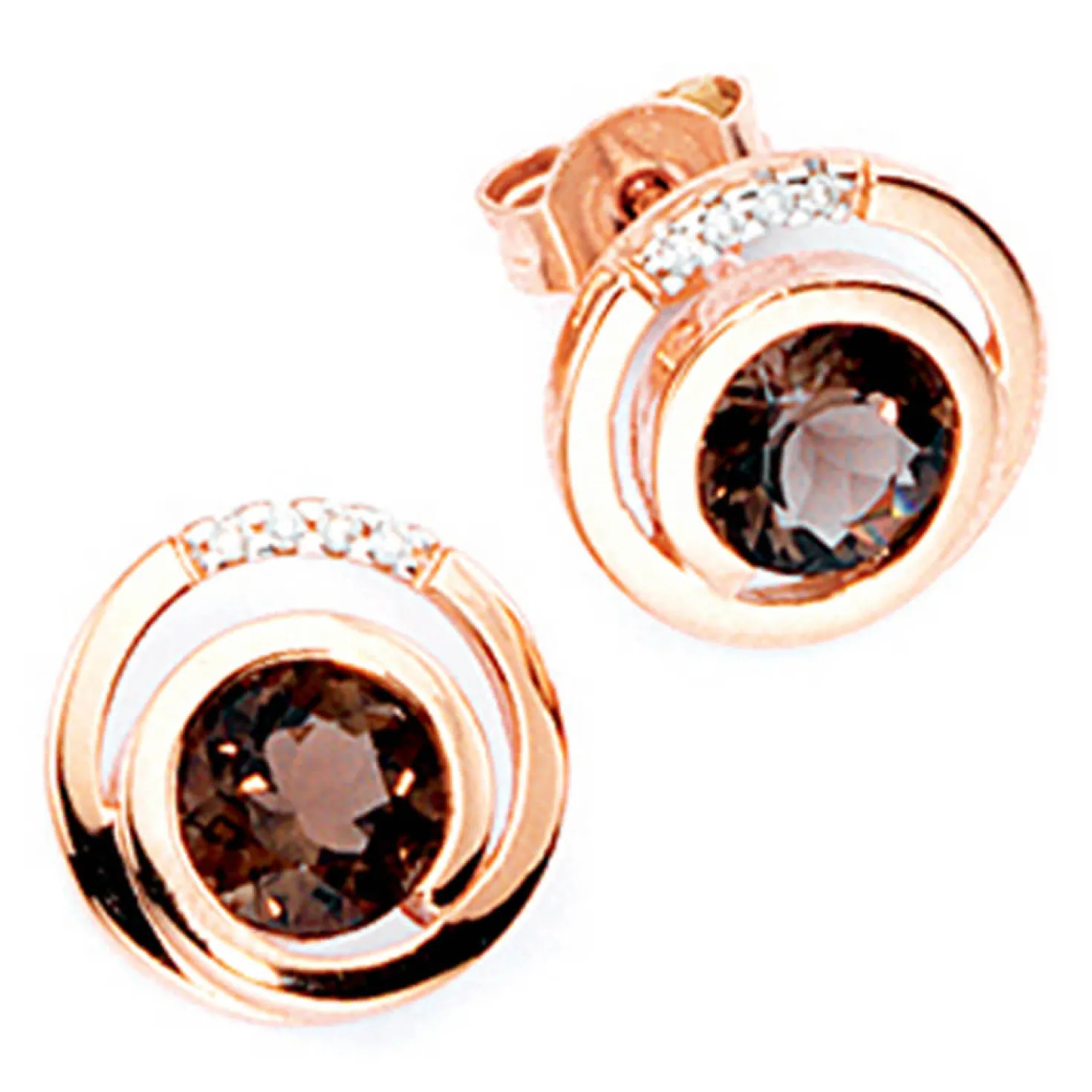 Rotgold Ohrstecker aus Rauchquarz Brillanten 0.04Ct 585 Gold Damen