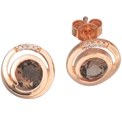 Rotgold Ohrstecker aus Rauchquarz Brillanten 0.04Ct 585 Gold Damen