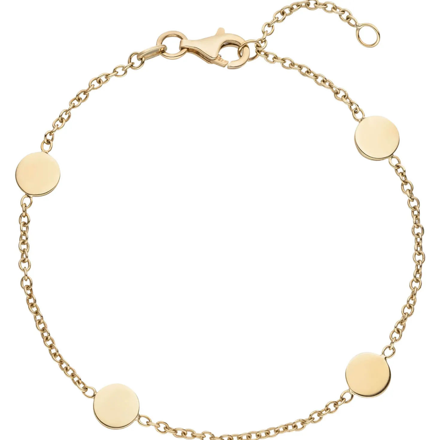 Rundankerarmband mit 4 Plättchen flach glänzend 375 Gelbgold 19cm Armschmuck