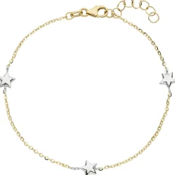 Rundankerarmband mit Sternen 375 Gold Gelbgold & Weißgold bicolor 16-18cm