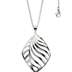 Rundankerkette Collier mit Anhänger Halsschmuck, Blattsilhouette Edelstahl, 47cm