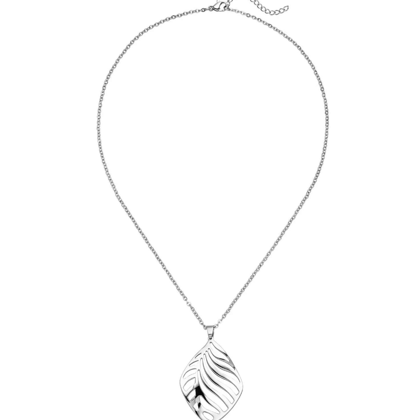 Rundankerkette Collier mit Anhänger Halsschmuck, Blattsilhouette Edelstahl, 47cm