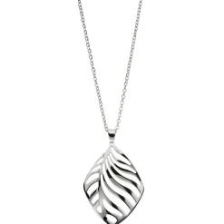 Rundankerkette Collier mit Anhänger Halsschmuck, Blattsilhouette Edelstahl, 47cm