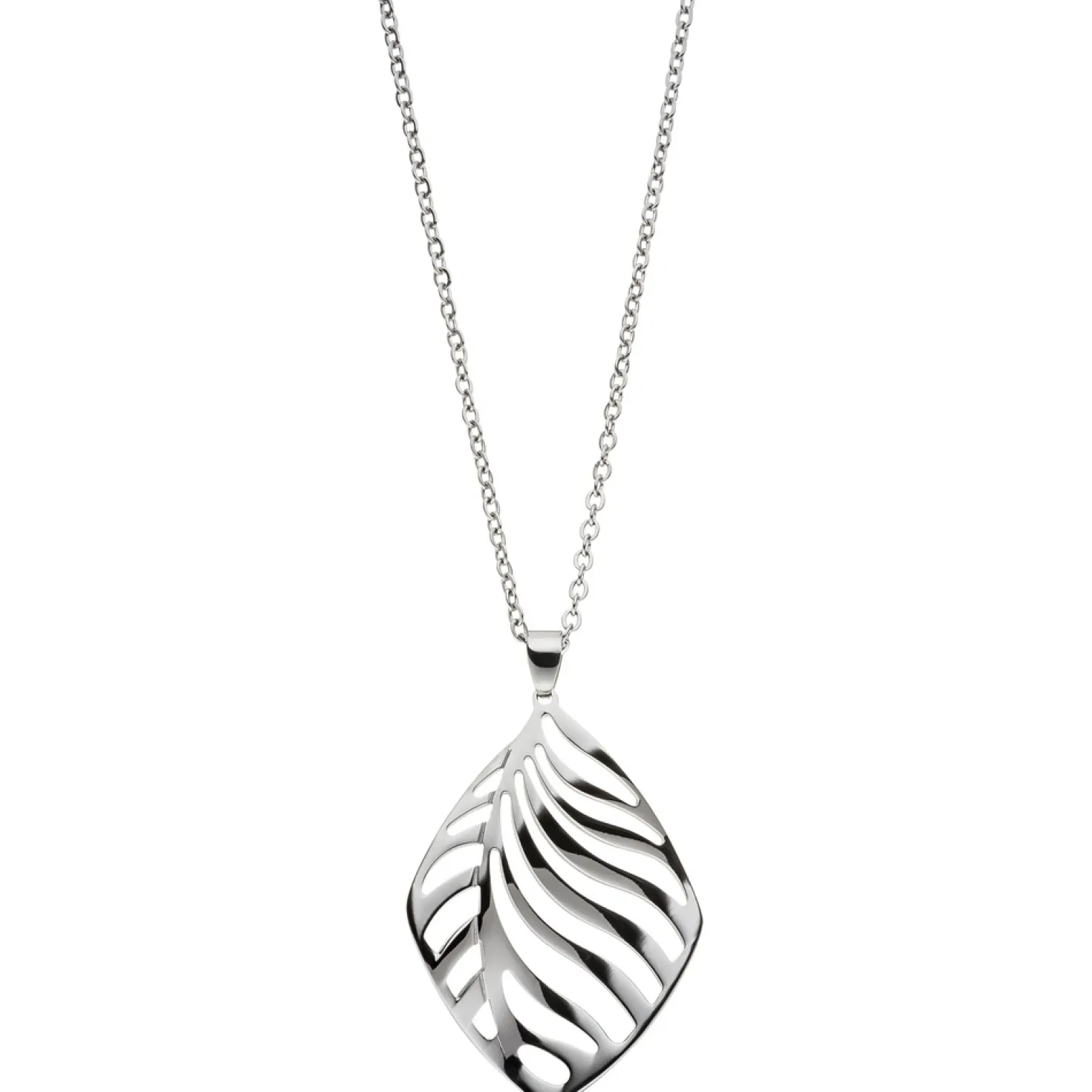 Rundankerkette Collier mit Anhänger Halsschmuck, Blattsilhouette Edelstahl, 47cm