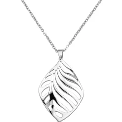 Rundankerkette Collier mit Anhänger Halsschmuck, Blattsilhouette Edelstahl, 47cm