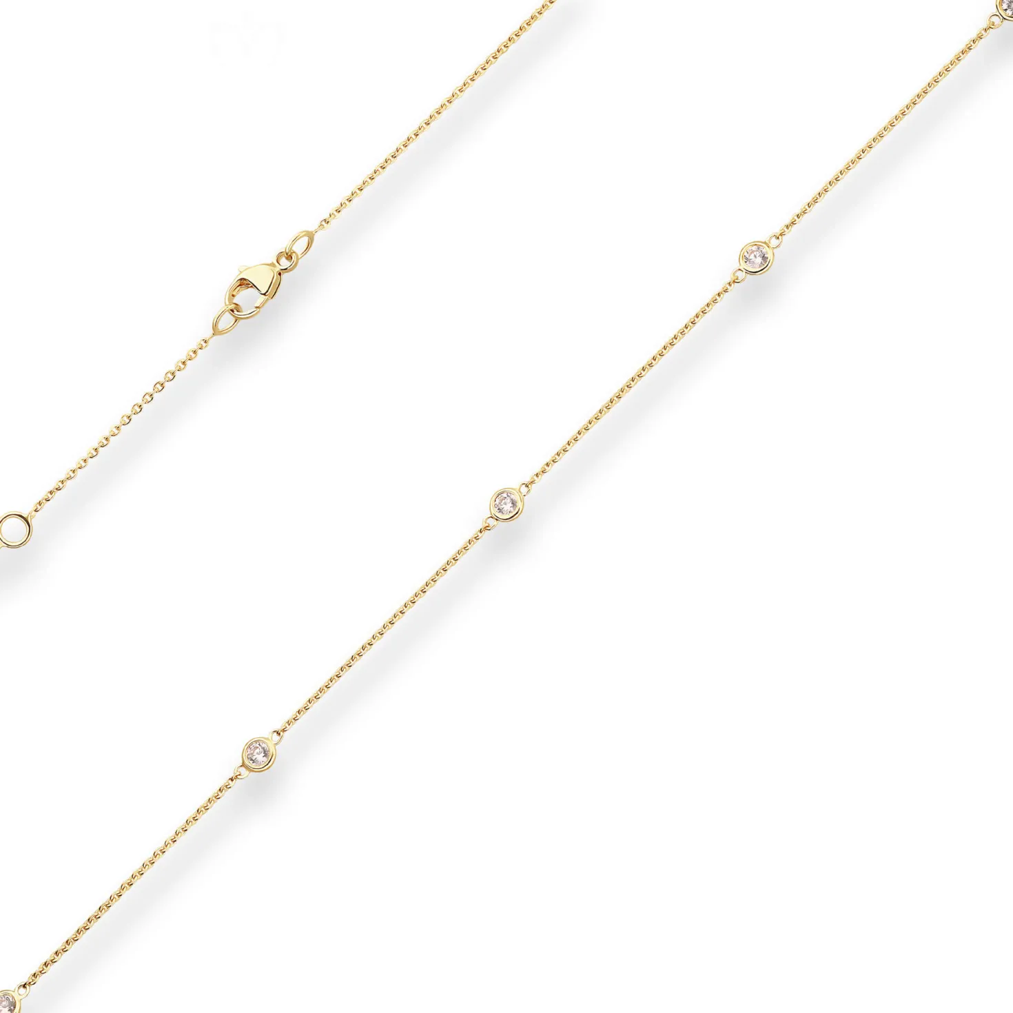 Rund-Ankerkette Goldkette mit Zirkonia Collier aus 585 Gold Gelbgold 45cm