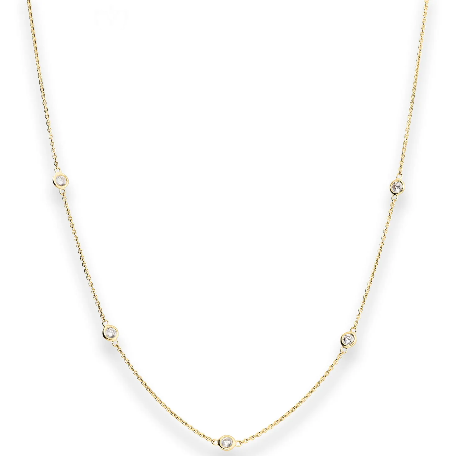 Rund-Ankerkette Goldkette mit Zirkonia Collier aus 585 Gold Gelbgold 45cm