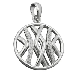 Runder Anhänger 19mm Kreis mit Muster Zirkonia 925 Silber rhodiniert