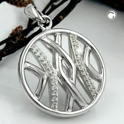 Runder Anhänger 19mm Kreis mit Muster Zirkonia 925 Silber rhodiniert