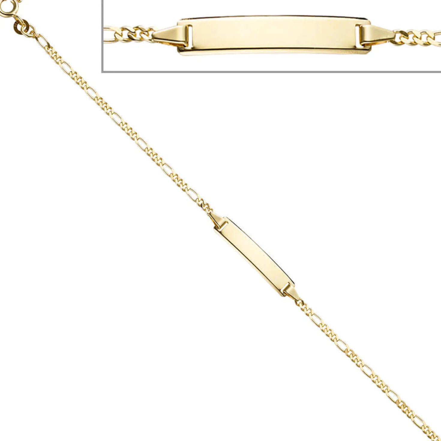 Schildband Figarokette Schildarmband für Gravur ID 333 Gelbgold 16,5-18,5cm