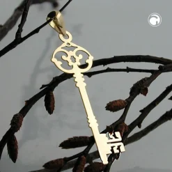 Schlüssel - Anhänger 33x11mm aus 375 Gold Gelbgold filigran Schmuck Damen