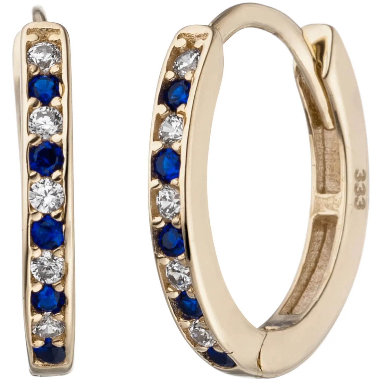 Schmale Creolen 1,6x11,8mm aus 333 Gelbgold mit 20 Zirkonia weiß Ohrringe oval