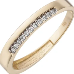 Schmaler Ring aus 333 Gold Gelbgold bicolor mit 11 Zirkonia B: 3mm Damen